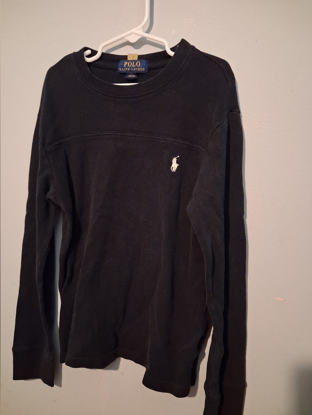 Polo Ralph Lauren Boys Black Waffle Knit Thermal Long Sleeve Shirt Size M 10-12